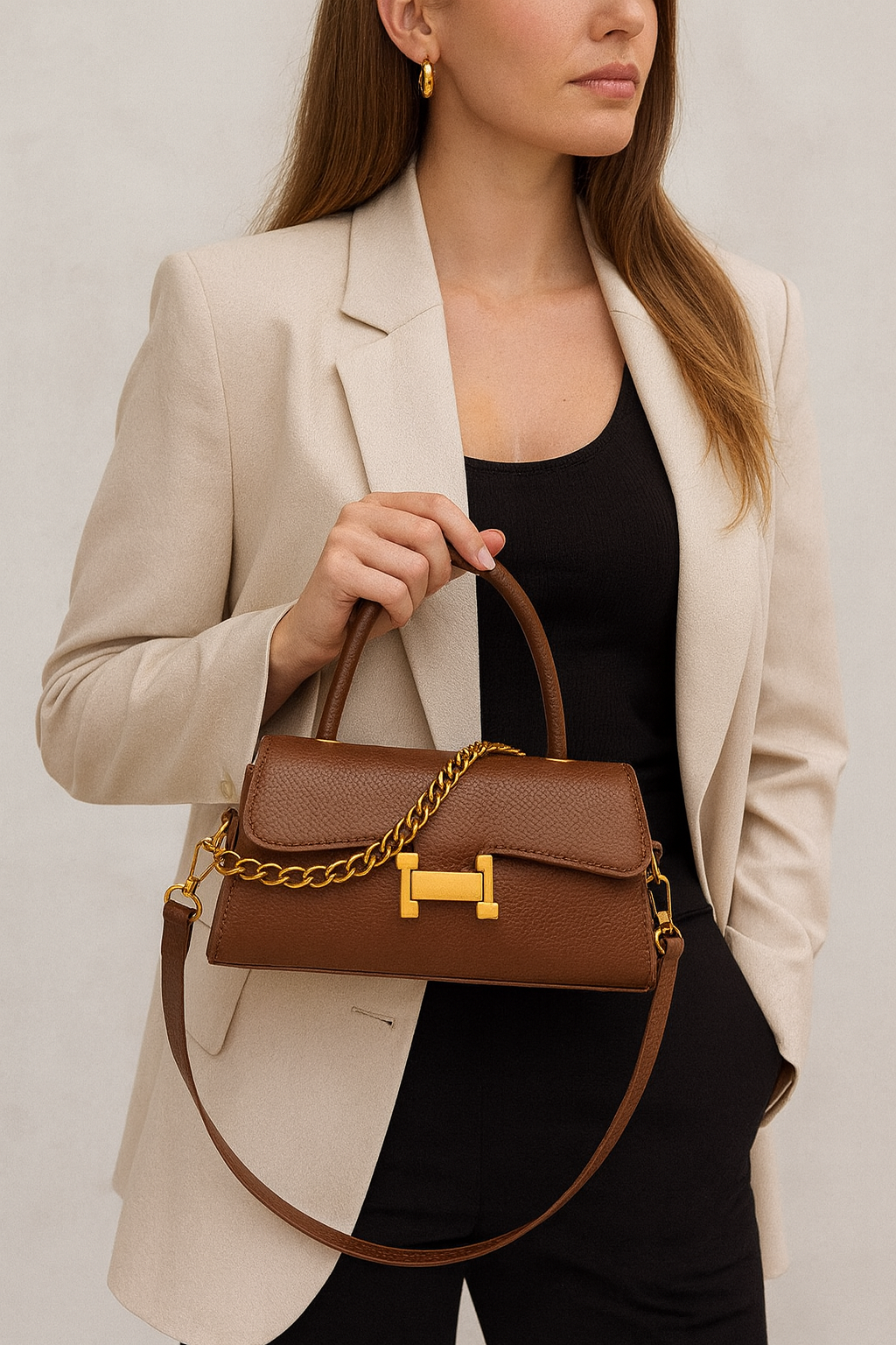 Femni Top Handle Crossbody Bag - Brown