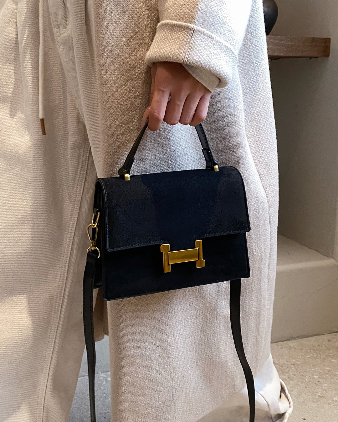 Femni Suede Crossbody Bag - Black