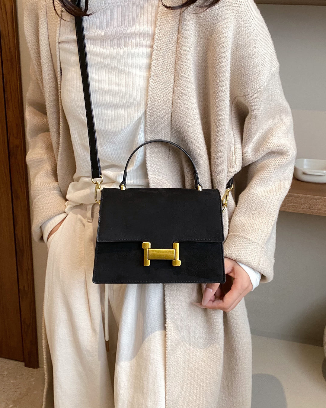 Femni Suede Crossbody Bag - Black