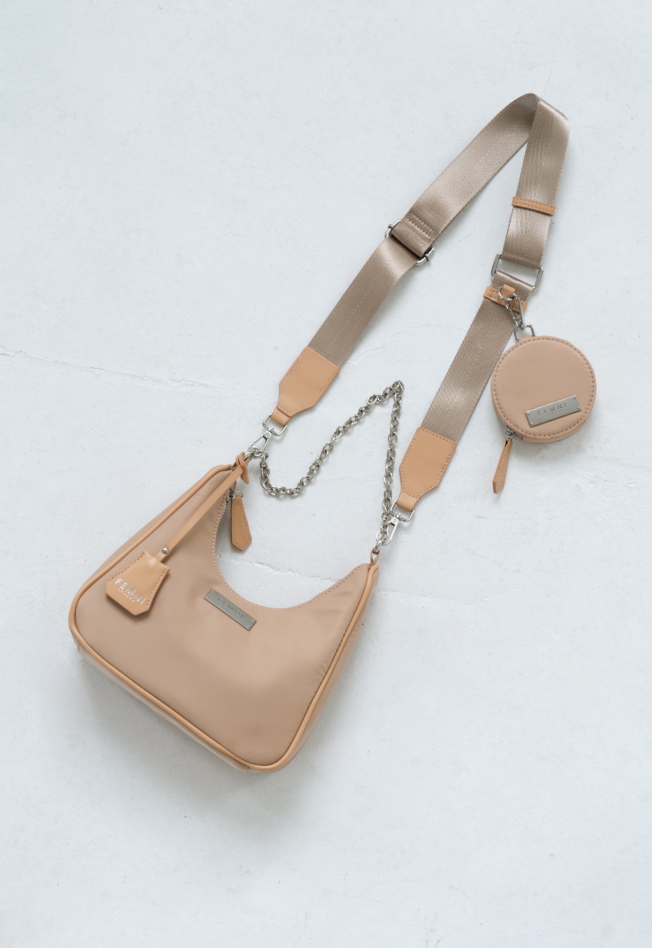 Femni nylon Multi-Pouch Crossbody Bag - Beige