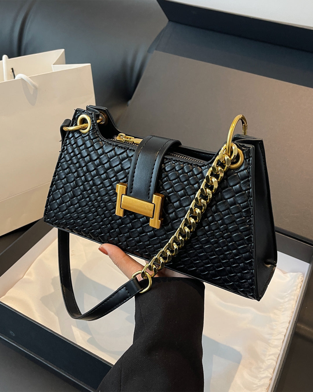 Femni Oxford Crossbody Bag - Black