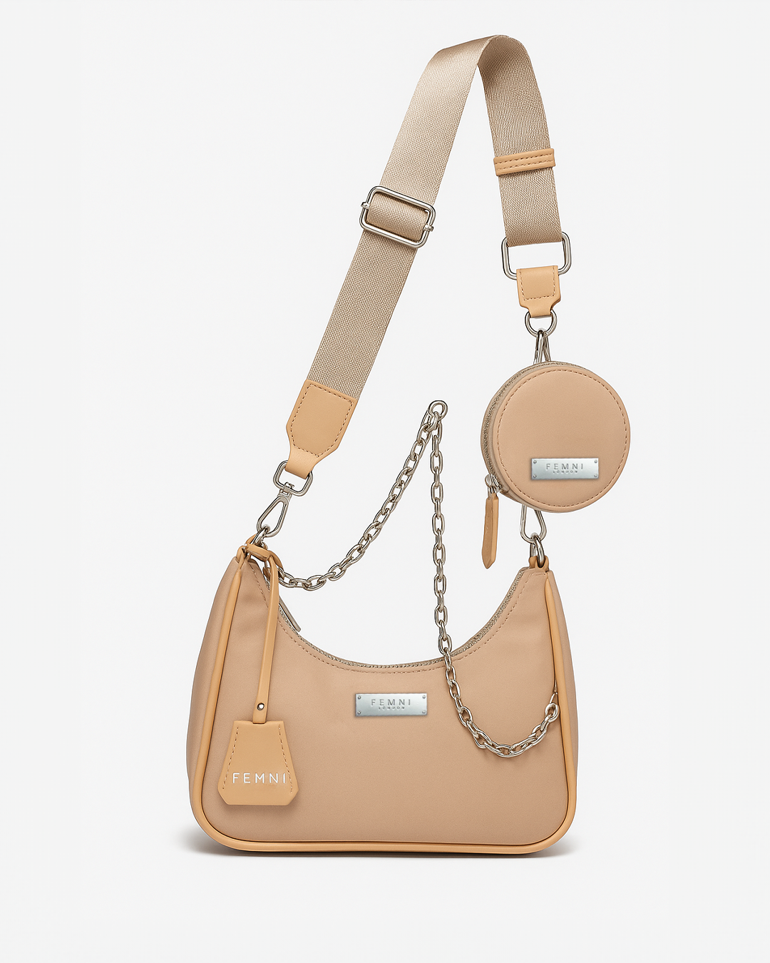 Femni nylon Multi-Pouch Crossbody Bag - Beige