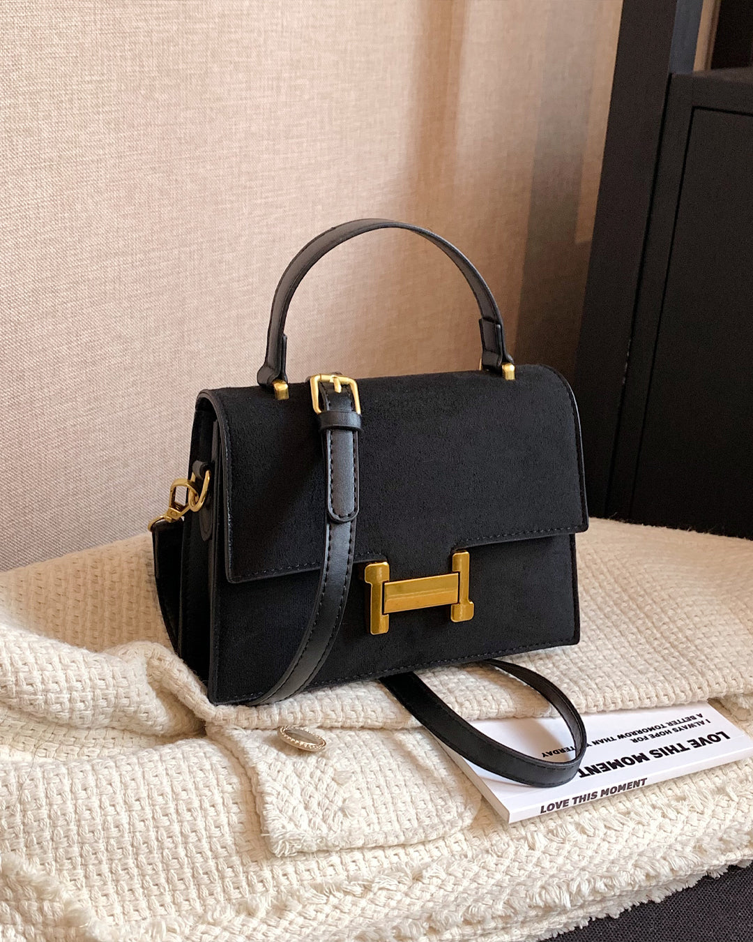 Femni Suede Crossbody Bag - Black